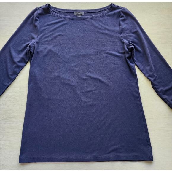 TOP-ANN TAYLOR-Basic-Rayon Spandex-Navy Blue-3/4 Length Sleeves--SIZE SMALL - Picture 4 of 13